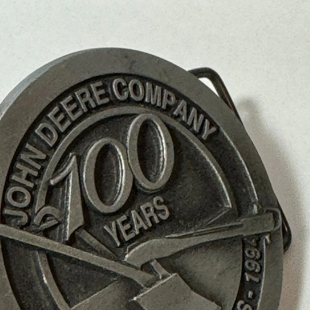 John Deere‎ Company Belt Buckle Minneapolis 100 Years Plow Silver Tone